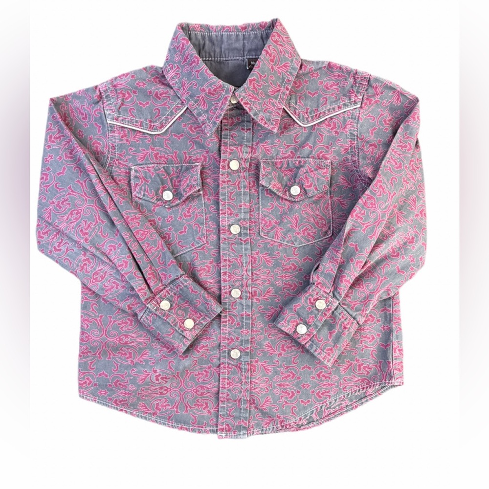 WONDERBOY Black and Burgandy Print Pearl Snap Western Shirt - 2T